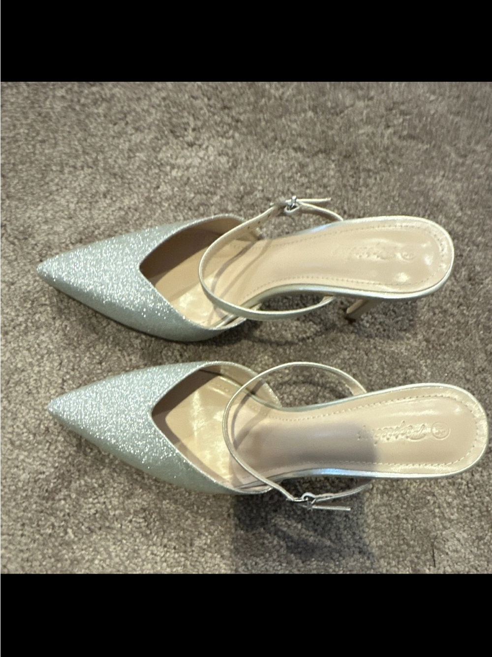 Women's Silver Glitter Pointed Toe Slingback Heels